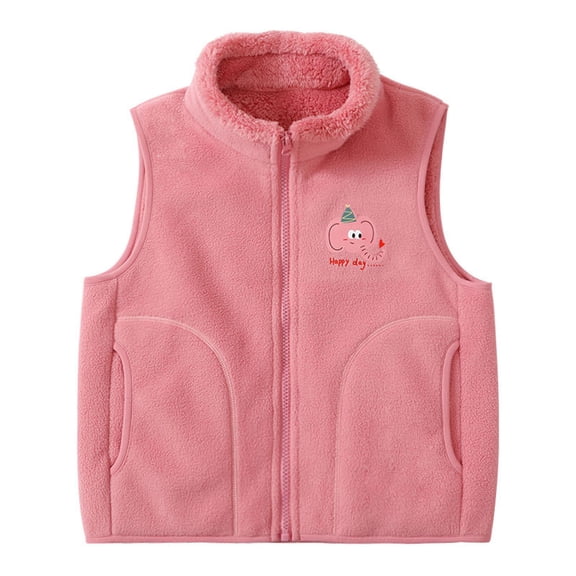 IVEYRTF Kids Boys Girls Winter Fleece Vests Stand Collar Zip Up Vests Warm Sleeveless Jacket for Children Solid Color Print Thick Lined Outerwear for Cold Weather(Watermelon Red,3-4 Years)