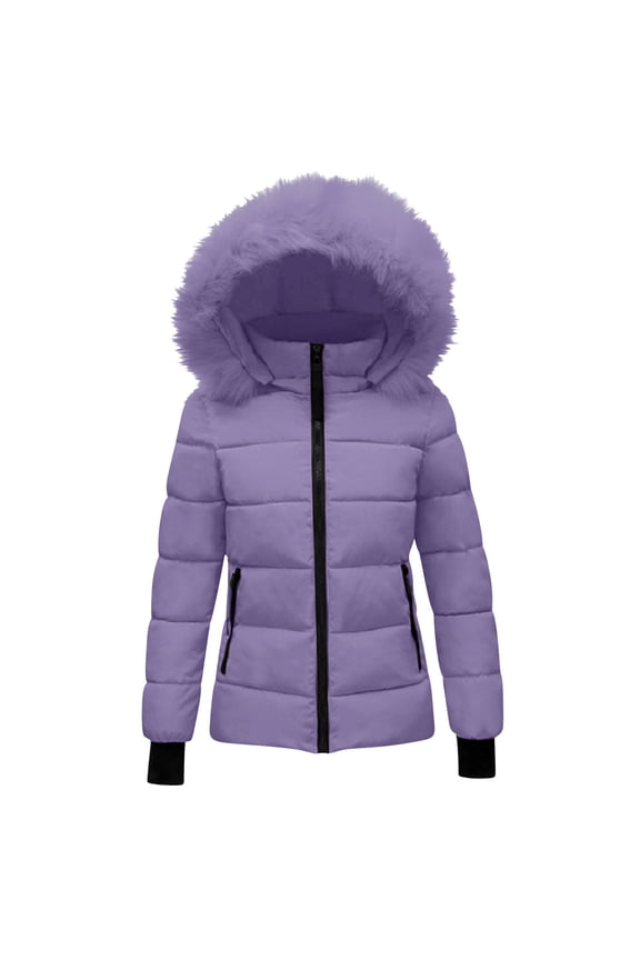 Kids Boys Girls Winter Warm Hooded Coat Long Sleeve Zipper Jacket Soft Fabric Casual Windproof Outerwear for Children Holiday Party Outfit(Purple,7-8 Years)