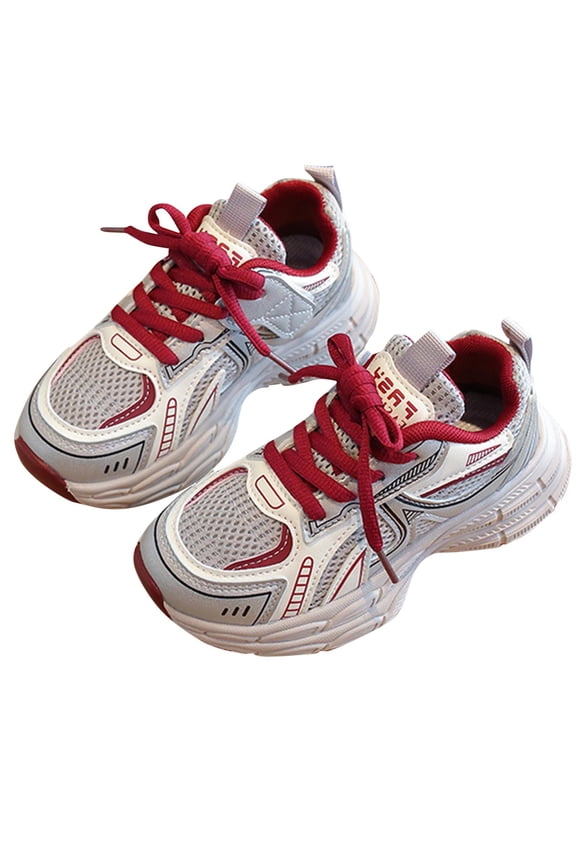 Kids Breathable Lightweight Running Shoes Versatile Casual Sneakers Boys and Girls Daily Activities School and Outdoor Comfortable Walking Footwear(Red,6.5-7 Years)