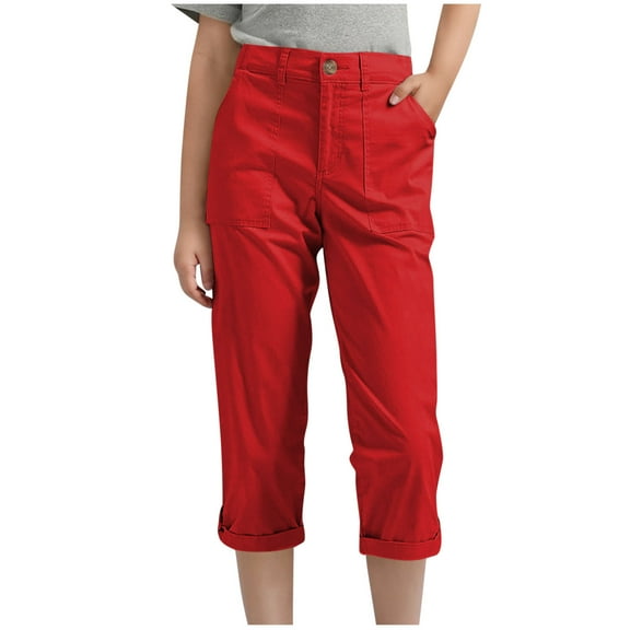 IVEYRTF Kids Capri Pants Cargo Pants Outdoor Multi-Pocket Cropped Casual for Boys Girls Everyday Bottoms(Red,10-11 Years)