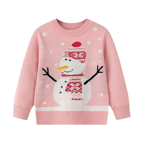 IVEYRTF Kids Christmas Sweater Fall Winter Warm Fashion Round Neck Christmas Children's Knitwear Sweater Christmas Gifts Clothes for Boys and Girls 3-8 Years(Pink,4 Years)