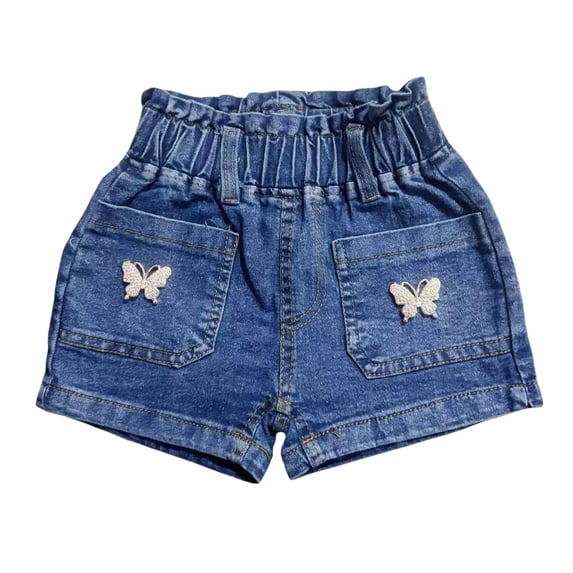 IVEYRTF Kids Denim Shorts Solid Color Elastic Waist Summer Casual Sports Wear Comfort Playtime Everyday Children Shorts(Blue,1-2 Years)