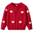 thumbnail image 1 of IVEYRTF Kids Embroidered Heart Long Sleeve Knit Cardigan Sweater Jacket Cute Soft Fleece Cozy Warm Tops Outerwear for Toddler Boys Girls Casual Party Holiday Photo(Red,4-5 Years), 1 of 8