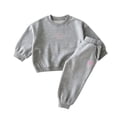 thumbnail image 1 of IVEYRTF Kids Embroidered Letter and Heart Long Sleeve Hoodie Pants Set Comfortable Two Piece Sweatshirt Outfit for Playdates and Weekend Activities(Gray,7-8 Years), 1 of 5