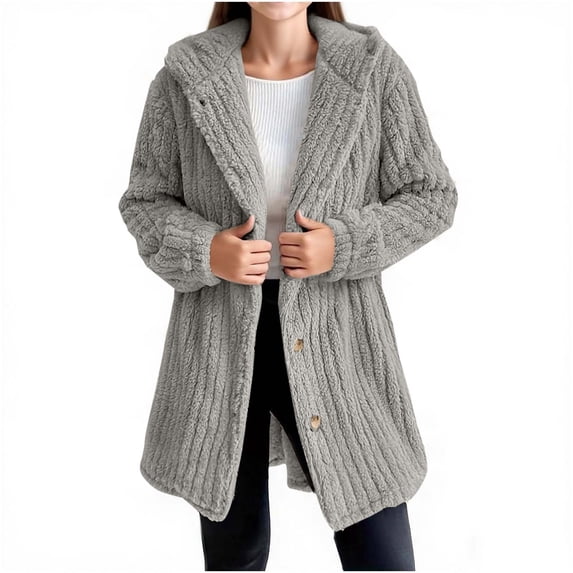 IVEYRTF Kids Fashion Faux Fleece Hooded Cardigan Long Sleeve Button Up Jacket Cozy Soft Outerwear for Boys and Girls Solid Color Casual Fall Winter Wear(Gray,9 Years)