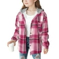 thumbnail image 1 of IVEYRTF Kids Fashion Plaid Hooded Jacket Long Sleeve Button Down Coat Open Front Faux Fleece Lined Warm Outerwear for Children Fall Winter (Hot Pink#1,8-9 Years), 1 of 2