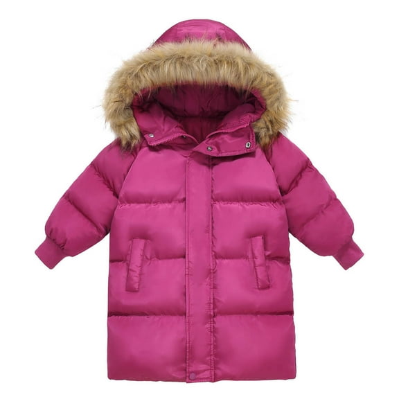 IVEYRTF Kids Fashion Winter Jacket Medium Length Tops Solid Color Hooded Coat Warm Thick Outerwear for Children Boys Girls Casual Sports(Hot Pink,8-9 Years)