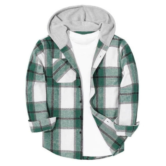 IVEYRTF Kids Flannel Shacket Long Sleeve Hooded Button Down Plaid Jacket Outerwear for Boys Girls Soft Breathable Fabric Casual Fall Winter Tops for Children Unisex(Green,3-4 Years)