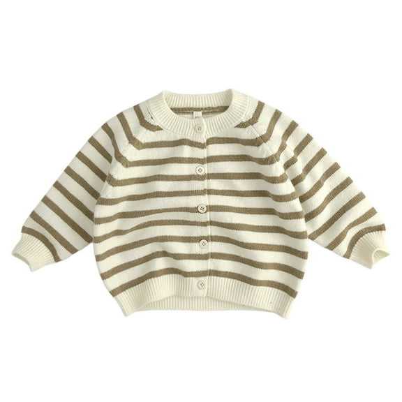 IVEYRTF Kids Fleece Lined Striped Cardigan Sweatshirt Soft Round Neck Long Sleeve Cozy Spring Fall Knitwear Comfortable Tops for Children 3-8 Years(Coffee#1,4 Years)