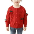 thumbnail image 1 of IVEYRTF Kids Girls Cherry Jacquard Cardigan Sweater Long Sleeve Cozy Fall Winter Sweet Cute Plush Cover-up Tops Everyday Wear for Children 2-8 Years(Red,4 Years), 1 of 6