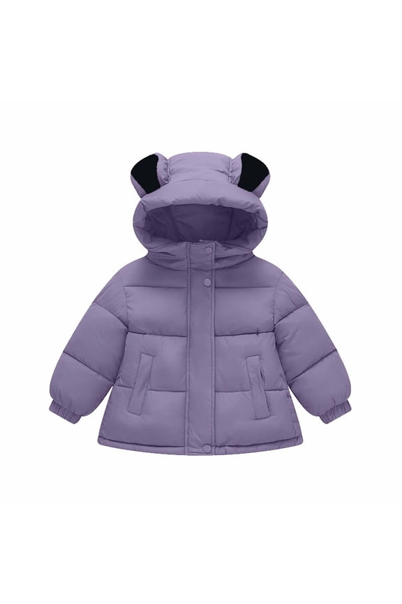 Kids Hooded Jacket with Cute Bear Ears Soft Lined Outerwear for Fall Winter Play Ideal for Daily School and Holiday Activities Warm Zippered Coat for Outdoor(Purple,2-3 Years)