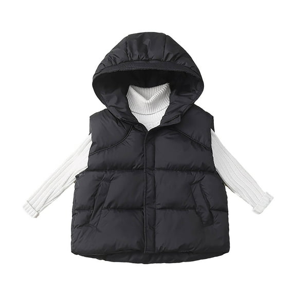 IVEYRTF Kids Hooded Sleeveless Puffer Vests Warm Quilted Winter Coat for Boys and Girls Cold Weather Outerwear Thick Insulated Jacket for Children Youth Toddler Boys Girls(Black,4 Years)