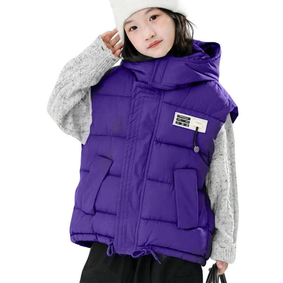 IVEYRTF Kids Hooded Vests Sleeveless Puffer Jacket Warm Winter Wear for Boys Girls Children Cozy Outerwear No Sleeve Top with Pocket Outdoor Indoor(Purple,5-6 Years)