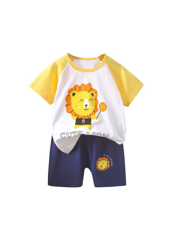 IVEYRTF Kids Kids Kids Cotton Play Set Short Sleeve Top Matching Shorts Everyday Wear Comfort Outfit(Multicolor#10,6-9 Months)