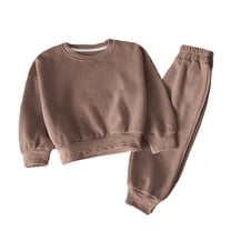 IVEYRTF Kids Knit Long Sleeve Set Round Neck Pullover and Pants Casual Sportswear Fall Winter Soft Comfortable Everyday Activewear 2 PC Outfit(Brown,8 Years)
