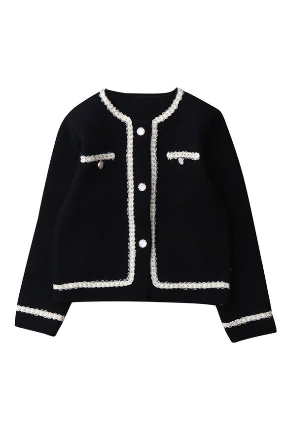 Kids Knitted Cardigan Long Sleeve Sweater Warm Outerwear for Children Boys Girls Cozy Soft Comfortable Fall Winter Casual Everyday Wear Playground Holiday(Black#3,7 Years)