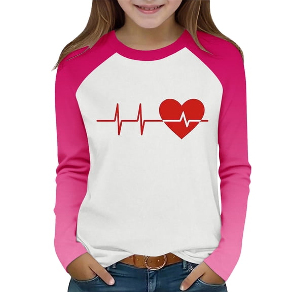 IVEYRTF Kids Letter Print Raglan Sleeve Long Sleeve Round Neck Shirt Casual Pullover Top Soft for Weekend Funny and Casual(Pink#2,8 Years)