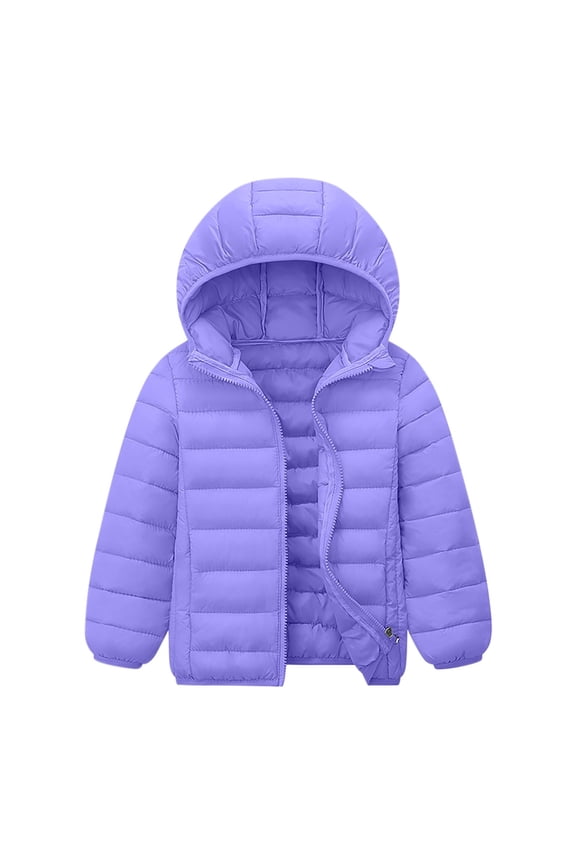 Kids Lightweight Puffer Hooded Jacket for Boys and Girls Short Winter Coat Warm Quilted Outerwear for Children Cold Weather Apparel(Purple,7-8 Years)
