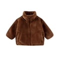 thumbnail image 1 of IVEYRTF Kids Long Sleeve Zip Up Fleece Jacket Warm Tops No Hood Outdoor Play Soft Comfortable Breathable Fabric Stand Collar Pockets Daily Wear Travel(Brown#1,2 Years), 1 of 5