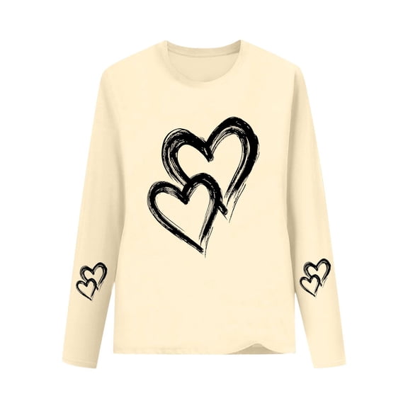 IVEYRTF Kids Love Letter Print Long Sleeve Round Neck Pullover Casual Shirt Spring Summer Wear Comfortable Top for School and Activities(Beige,3-4 Years)