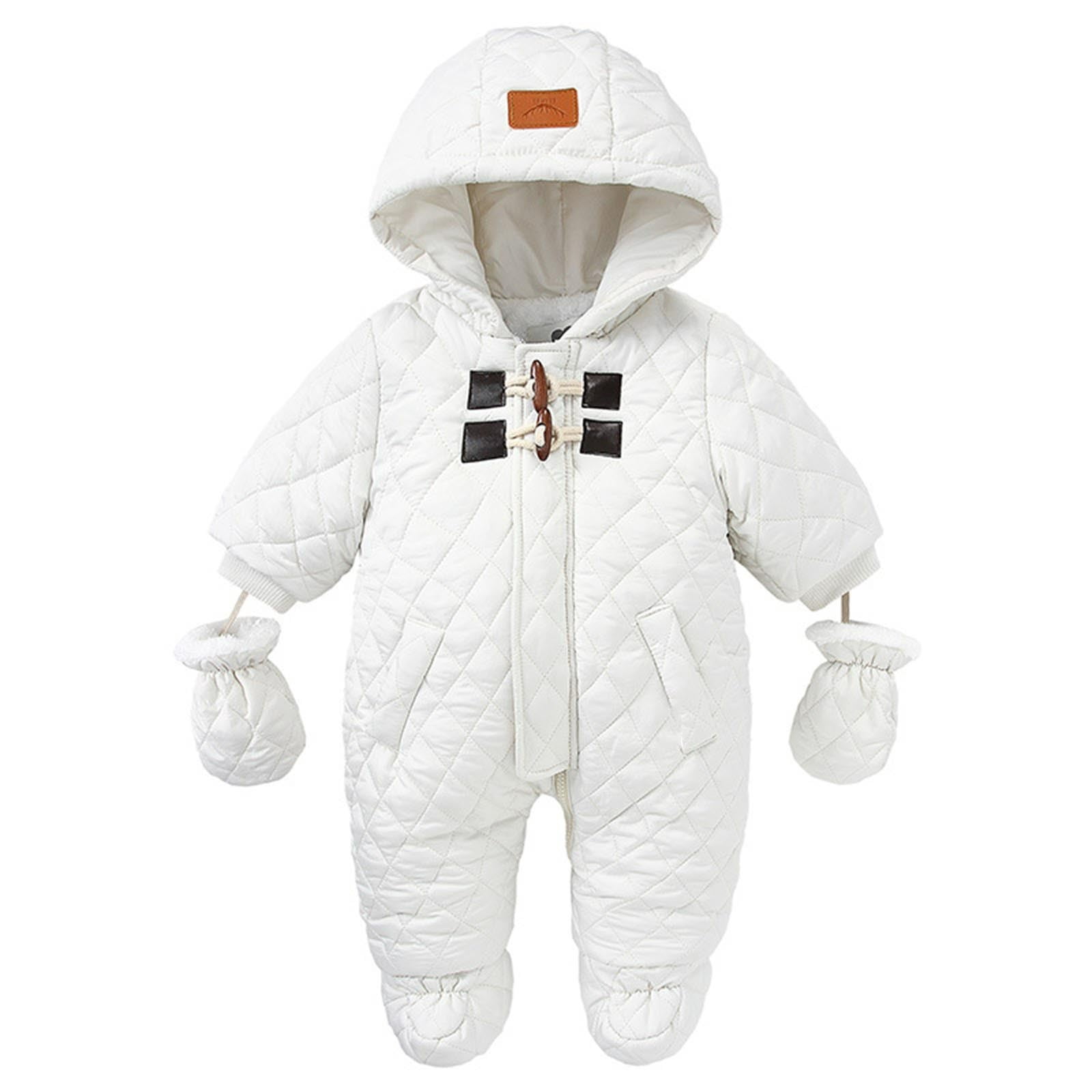 IVEYRTF Kids Plaid Hooded Coverall Winter Warm Padded Footed with Gloves Full Bodywear One-Piece Outfit for Children 6-24 Months(White,6 Months)