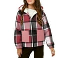 thumbnail image 1 of IVEYRTF Kids Plaid Hooded Jacket Long Sleeve Zipper Front Coat Warm Faux Fleece Lined Outerwear with Large Pockets Fashionable Thick Fall Winter Coat for Big Kids(Hot Pink,10-11 Years), 1 of 5