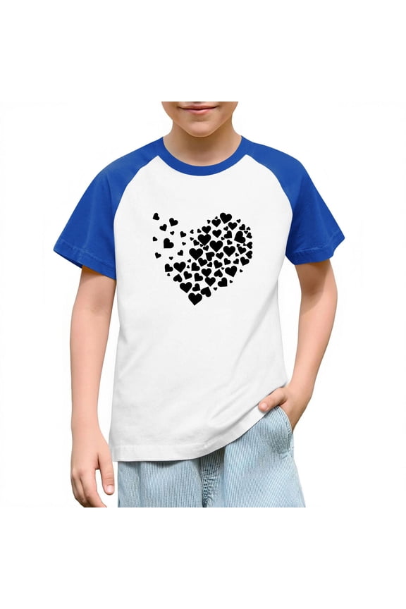 Kids Print Raglan Sleeve Short Sleeve Casual Top Round Neck Shirt for Children Comfortable and Weekend Activities Soft Material(Blue,3 Years)