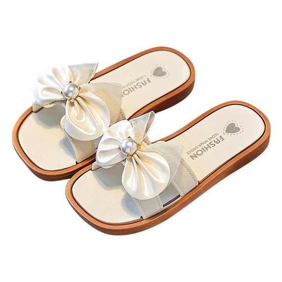 IVEYRTF Kids Shoes Summer Bow and Pearl Flops Versatile Soft Sole Casual Beach Sandals Children Outdoor Play Activities Elegant Footwear(White,3-3.5 Years)