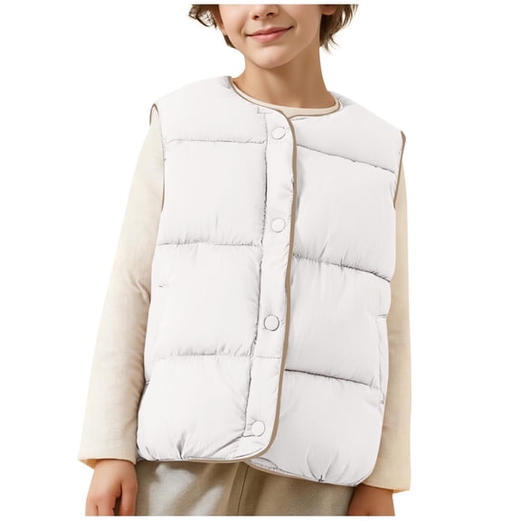 IVEYRTF Kids Sleeveless Puffer Vests Winter Warm Quilted Outerwear Hoodless Jacket with Pocket for Girls Boys Toddler Youth Cold Weather Apparel(Beige#2,7 Years)
