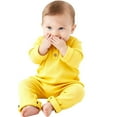 thumbnail image 1 of IVEYRTF Kids Solid Color Bodysuit Round Neck Long Sleeve Casual Daily Wear Onesie Outfit for Infants 3-18 Months(Yellow,0-1 Years), 1 of 5