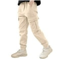 thumbnail image 1 of IVEYRTF Kids Solid Color Cargo Pants Elastic Waist with Pockets Loose Straight Leg Fall Winter Fashion Casual Trousers(Beige,9 Years), 1 of 6