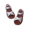 thumbnail image 1 of IVEYRTF Kids Solid Color Floral Print Soft Sole Sandals Hook and Loop Closure Comfortable Breathable Outdoor Casual Shoes Non Slip Footwear for Girls Daily Summer Footwear(Silver#1,6.5-7 Years), 1 of 3