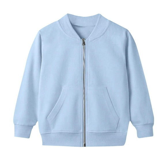 IVEYRTF Kids Solid Color Hoodless Jacket Long Sleeve Casual Coat with Pockets Comfortable Outerwear for Boys and Girls Fall Season Wear Lightweight Jacket for Cool Days(Blue,7 Years)
