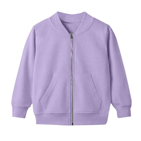 IVEYRTF Kids Solid Color Hoodless Jacket Long Sleeve Casual Coat with Pockets Comfortable Outerwear for Boys and Girls Fall Season Wear Lightweight Jacket for Cool Days(Purple,9 Years)