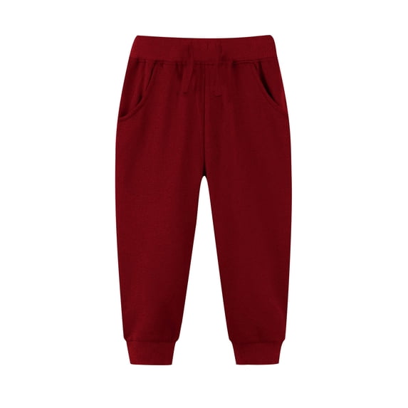 IVEYRTF Kids Solid Color Jogger Pants with Drawstring Elastic Waist Side Pockets Casual Loose Fit Fall Winter Sweatpants Kids Fashion Casual Trousers(Red,5 Years)