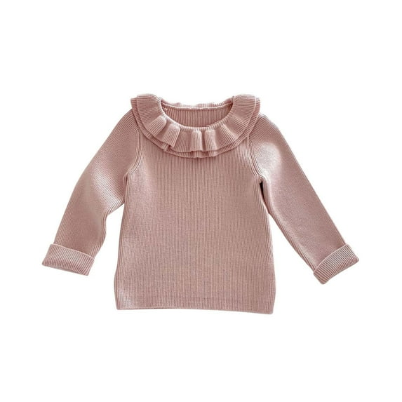 IVEYRTF Kids Solid Color Lace Collar Knit Sweater Soft Long Sleeve Fall Winter Comfortable Fit Everyday Top for Girls 1-5 Years(Pink,1 Years)