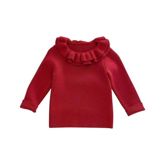 IVEYRTF Kids Solid Color Lace Collar Knit Sweater Soft Long Sleeve Fall Winter Comfortable Fit Everyday Top for Girls 1-5 Years(Wine,2 Years)