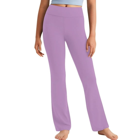 IVEYRTF Kids Solid Color Leggings Pants Fall Winter High Waist Stretchy Thermal Playful Fashion Loungewear Yoga Trousers for Children 2-13 Years(Purple,6 Years)