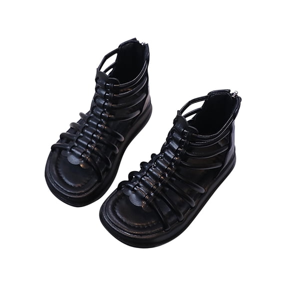 IVEYRTF Kids Solid Color Mid Soft Sole Sandals Zipper Closure Comfortable Breathable Outdoor Casual Shoes Girls Non Slip Footwear for Playing and Daily Activities Walking Shoes(Black,2.5-3 Years)
