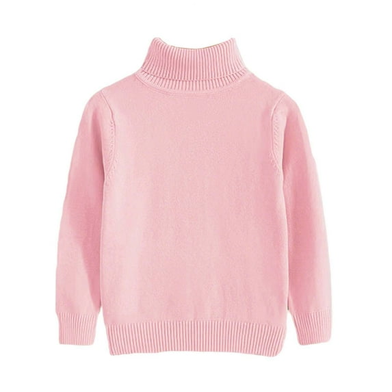 IVEYRTF Kids Solid Color Mock Neck Knit Sweater Long Sleeve Fall Winter Warm Comfortable Everyday Knitwear for Boys Girls 1-13 Years(Pink,8 Years)
