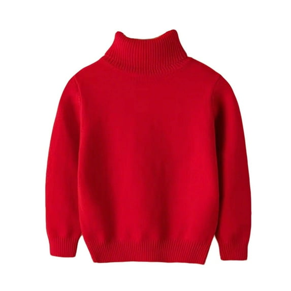 IVEYRTF Kids Solid Color Mock Neck Knit Sweater Long Sleeve Fall Winter Warm Comfortable Everyday Knitwear for Boys Girls 1-13 Years(Red,8 Years)