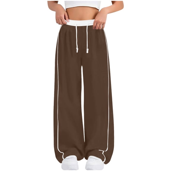 IVEYRTF Kids Solid Color Wide Leg Pants Loose Elastic Waist Drawstring Spring Fall Comfortable Fit Casual Trousers for Everyday Wear(Brown,8-9 Years)