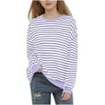 thumbnail image 1 of IVEYRTF Kids Striped Print Drop Shoulder Crewneck Sweatshirt Long Sleeve Pullover Top Casual Wear for Boys and Girls Soft for Daily Activities(Purple,11-12 Years), 1 of 7