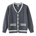 thumbnail image 1 of IVEYRTF Kids Sweater Color Block Cable Knit Cardigan Button Front Fall Winter Cozy Cotton Outerwear for Boys and Girls 3-13 Years(Gray,7-8 Years), 1 of 5