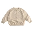 thumbnail image 1 of IVEYRTF Kids Sweater Solid Color Spring Fall Long Sleeved Fleece Knit Button Cardigan Long Sleeved Round Neck Soft Sweater for Children 3-8 Years(Beige,3 Years), 1 of 7