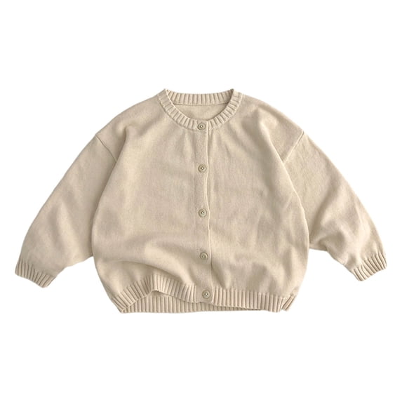 IVEYRTF Kids Sweater Solid Color Spring Fall Long Sleeved Fleece Knit Button Cardigan Long Sleeved Round Neck Soft Sweater for Children 3-8 Years(Beige,3 Years)