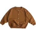 thumbnail image 1 of IVEYRTF Kids Sweater Solid Color Spring Fall Long Sleeved Fleece Knit Button Cardigan Long Sleeved Round Neck Soft Sweater for Children 3-8 Years(Orange,6 Years), 1 of 7
