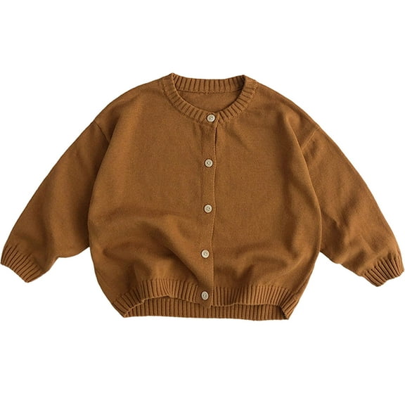 IVEYRTF Kids Sweater Solid Color Spring Fall Long Sleeved Fleece Knit Button Cardigan Long Sleeved Round Neck Soft Sweater for Children 3-8 Years(Orange,3 Years)