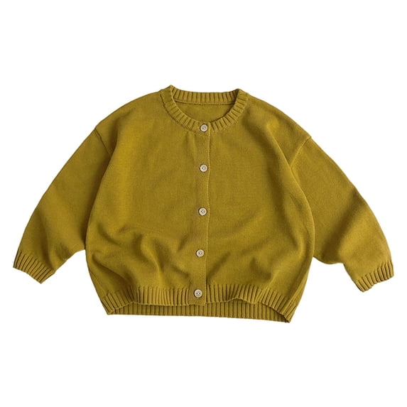IVEYRTF Kids Sweater Solid Color Spring Fall Long Sleeved Fleece Knit Button Cardigan Long Sleeved Round Neck Soft Sweater for Children 3-8 Years(Yellow,6 Years)