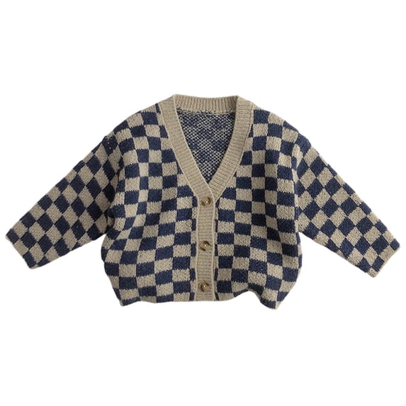 IVEYRTF Kids Sweater Solid Color Spring Fall Long Sleeved Fleece Knit Button Cardigan Long Sleeved V Neck Soft Sweater for Children 3-8 Years(Navy,8 Years)